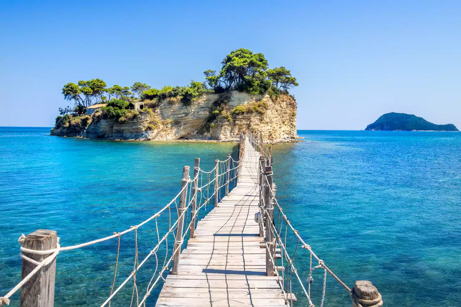 View of Cameo Island and the horizon towards Marathonisi in Zakynthos.