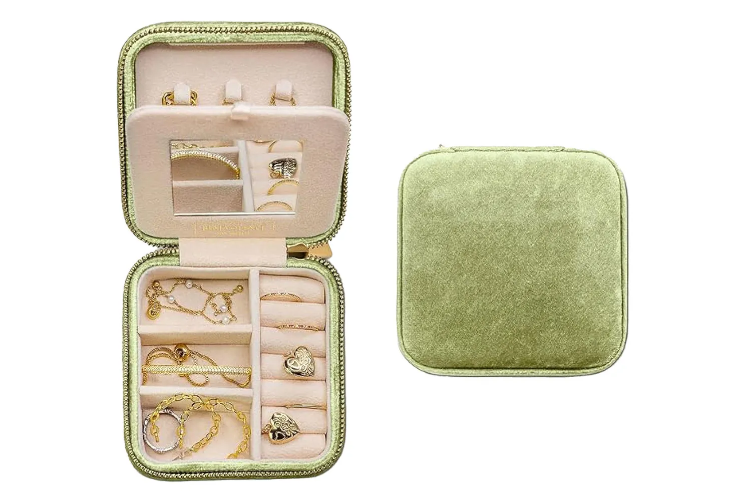 Benevolence LA plush velvet travel jewelry case in mistletoe green.