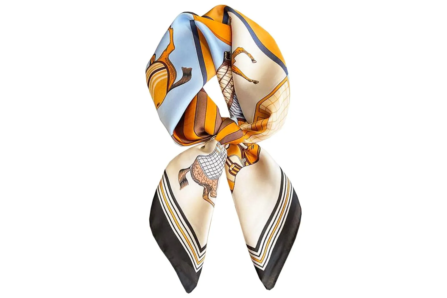 Silk neck scarf with a decorative pattern.