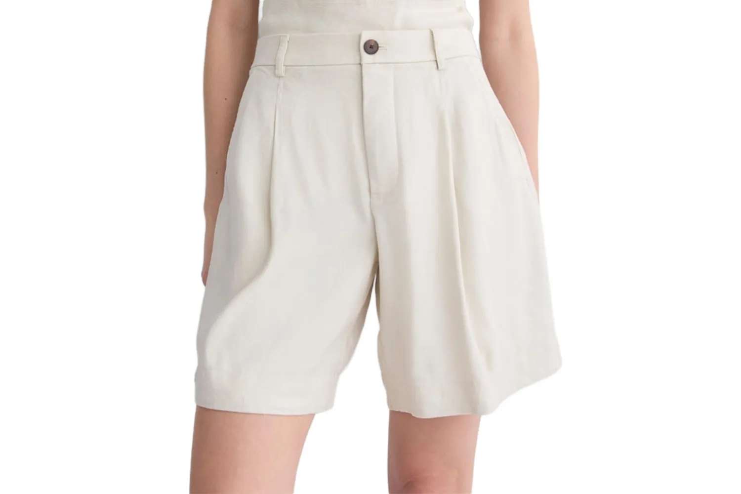 Classic beige tailored A-line shorts for women.