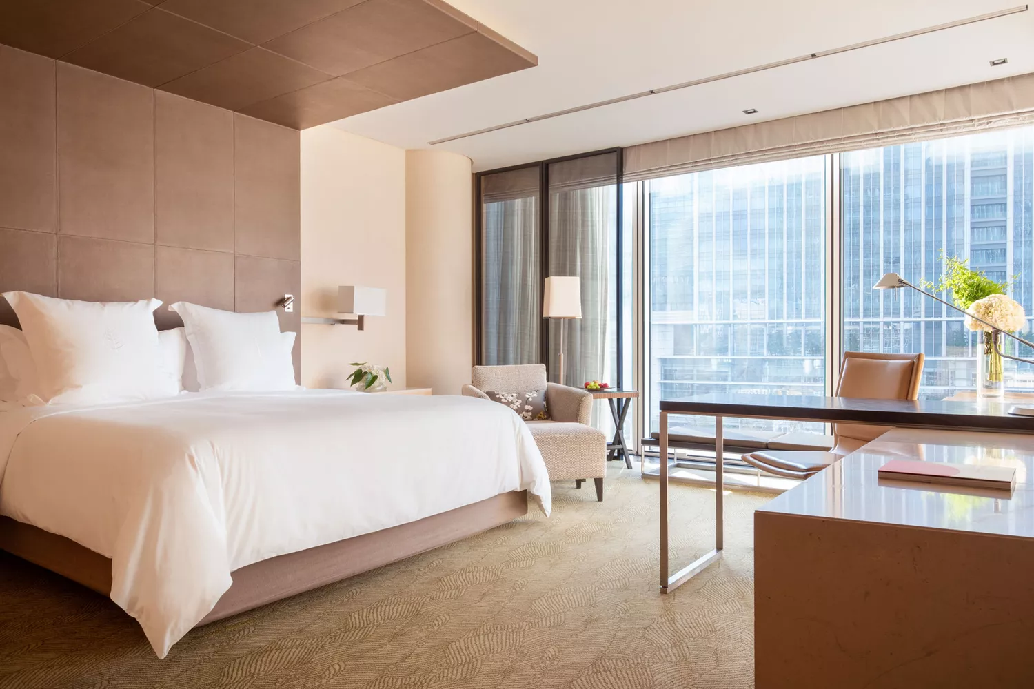 Sophisticated guest room interior at the Four Seasons Hotel Tokyo at Marunouchi.