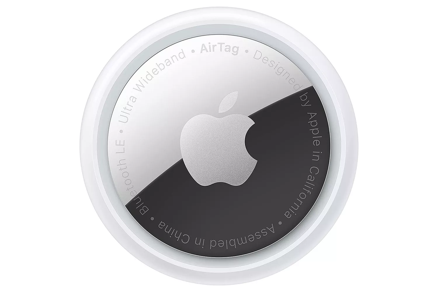 An Apple AirTag for tracking luggage and bags.