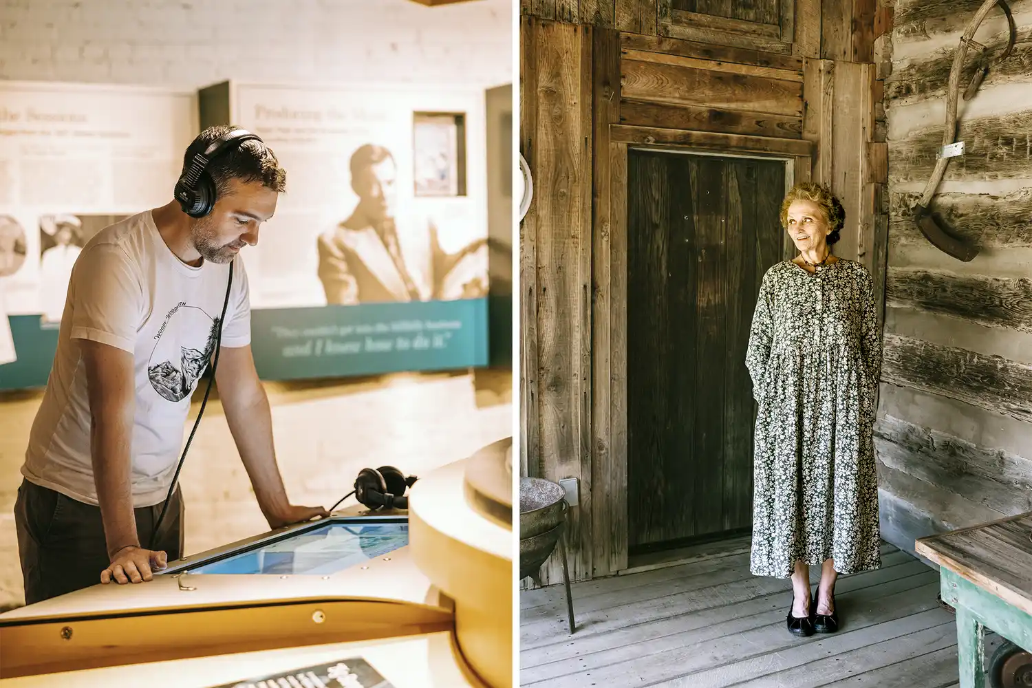 Exhibits at the Birthplace of Country Music Museum in Bristol alongside a portrait of Rita Forrester.