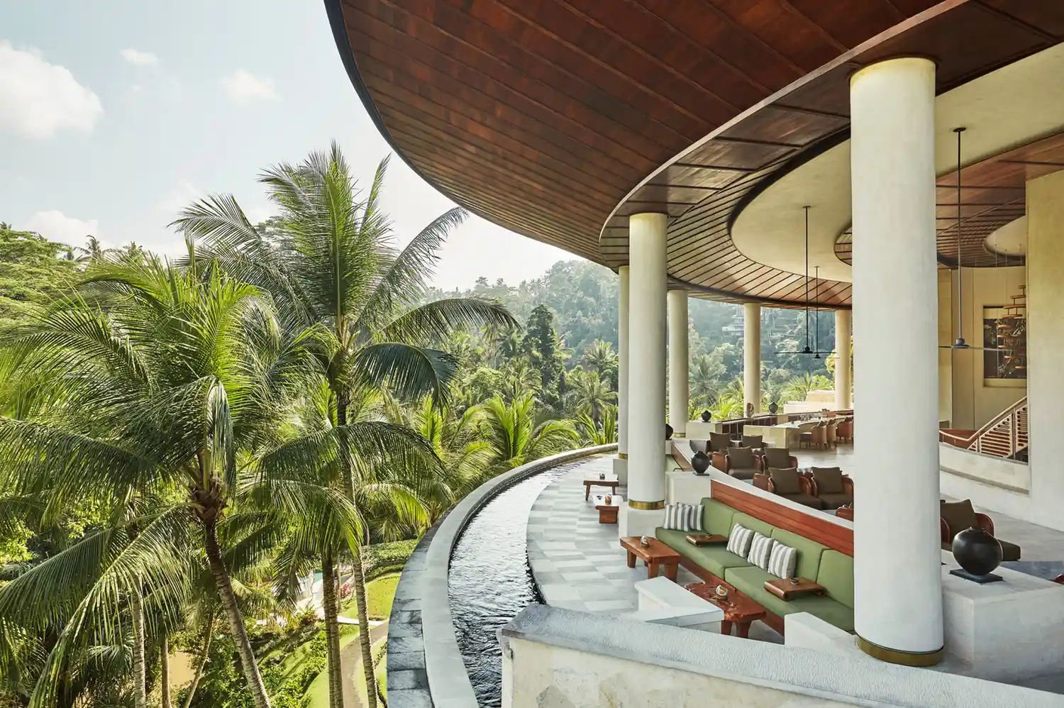 A circular open-air resort lounge at the Four Seasons Resort Bali at Sayan.