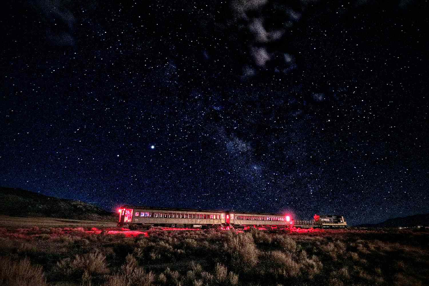 Close-up of a vintage Great Basin Star Train passenger car at the East Ely Railroad Depot.
